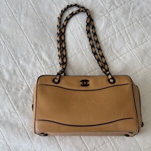 Chanel Camel Leather Shoulder Bag with Chain Strap
